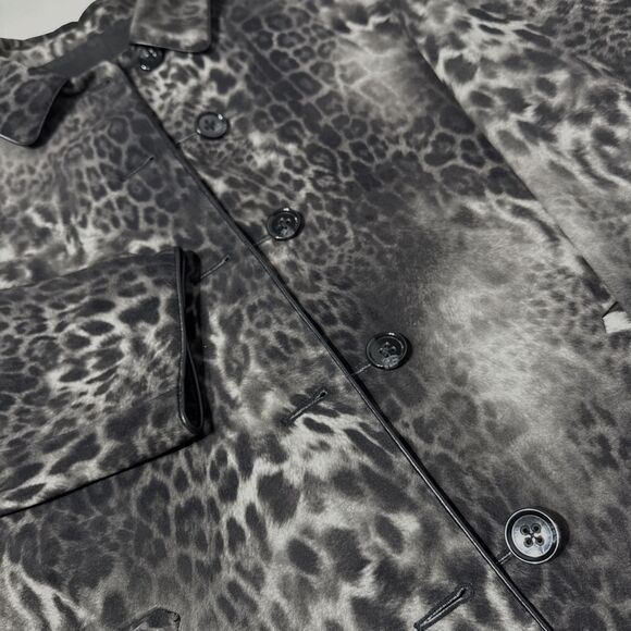 Jane Post Reversible Rain Coat Jacket Black Gray Leopard Print Women’s Size XL - Picture 7 of 16
